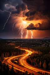 Wall Mural - Sunset with lightning and dramatic storm clouds, part 1