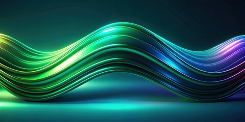 Poster - Abstract Shiny Swirling Wave Form with Gradient Teal and Purple Hues