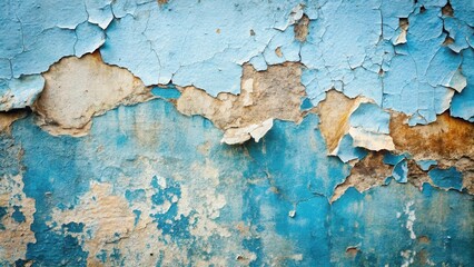 Poster - Textured blue and beige aged wall with peeling paint