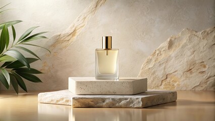 Poster - Elegant perfume bottle on a minimalist stone display