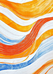 Poster - abstract background ,pattern of orange, blue, and white lines on the surface with undulating waves.