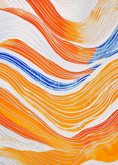 Poster - abstract background ,pattern of orange, blue, and white lines on the surface with undulating waves.