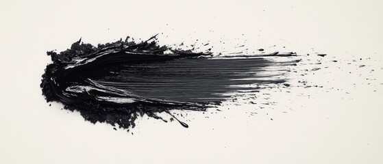 Poster - An expressive black paint brushstroke spreads across a white canvas, showcasing dynamic movement and texture in an abstract artistic composition