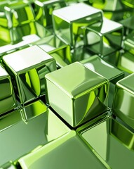 Poster - Lime green metallic cubes with sharp edges and high reflectivity abstract background