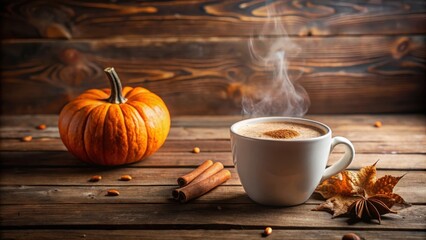 Canvas Print - Warm autumn beverage with pumpkin and spices on rustic wood