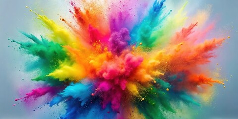 Aufkleber - A vibrant explosion of multicolored powder against a neutral backdrop.