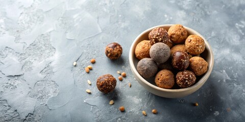 Aufkleber - A bowl of assorted delicious and healthy energy balls, perfect for a nutritious snack or sweet treat