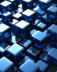 Poster - Navy blue metallic cubes with polished surfaces and soft diffused light reflections abstract background