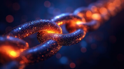 Poster - Close-up of a glowing chain link with a cosmic background, symbolizing strength and connection