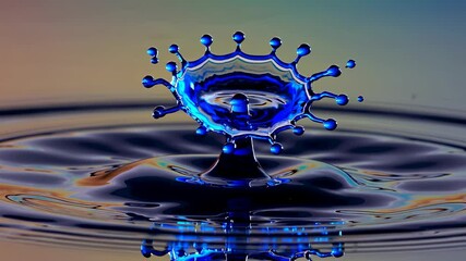 Poster - Water droplet creates a stunning splash in a calm setting with colorful reflections