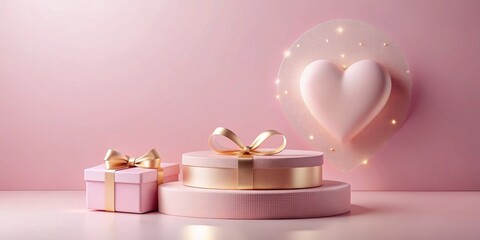 Poster - Pink and Gold Gift Boxes with Heart Shaped Decor