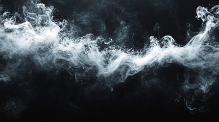 Poster - Dramatic Smoke in Shades of Gray and Silver Forming Abstract Patterns on Black Background