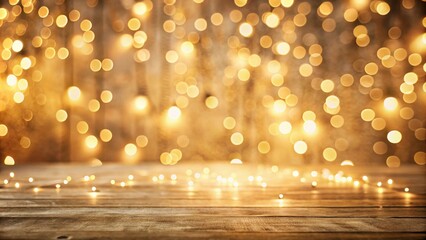 Leinwandbilder - Warm Golden Lights and Rustic Wooden Tabletop Background