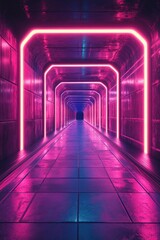 Wall Mural - futuristic neon tunnel with vibrant pink and blue lights creating a sci-fi atmosphere in a modern ur