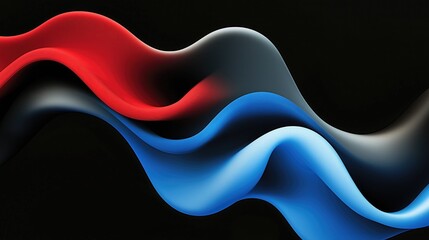 Fototapete - Dynamic red, blue and gray wavy shapes on a black background, representing motion and modern art.