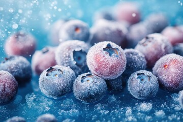 Wall Mural - Frozen Blueberries Coated in Icy Frost A Close Up View