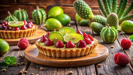 Wall Mural - Delicious Cactus Dessert: Prickly Pear & Lime Tart on a Southwestern Background