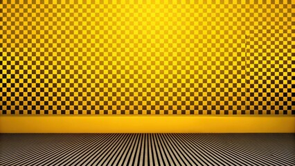 Wall Mural - Abstract Yellow and Black Checkered Room with Platform