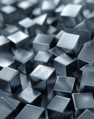 Poster - Steel gray metallic cubes with soft diffused lighting and brushed textures abstract background