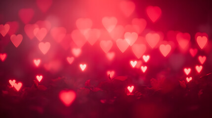 Poster - Soft Red Heart Bokeh Background with Dreamy Romantic Atmosphere for Love and Affection Themes, Ideal for Celebratory and Creative Projects