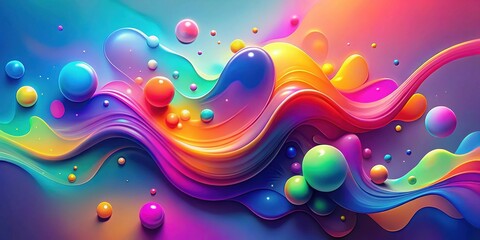 Wall Mural - Abstract Colorful Fluid Wave Design with Vibrant Spheres