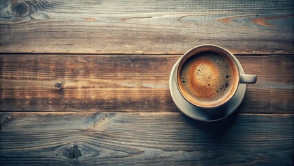 Poster - Aromatic Coffee in a Cup on Rustic Wooden Table