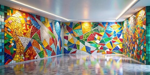 Aufkleber - Abstract Colorful Mosaic Wall Art in Modern Interior Space