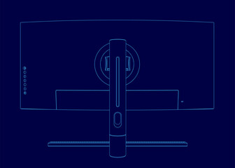 Poster - A blue drawing of a computer monitor. The monitor is a large screen