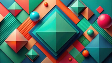 Leinwandbilder - Abstract Colorful Geometric Shapes Composition Featuring Cubes, Spheres, and Pyramids Arranged in a Modern Design