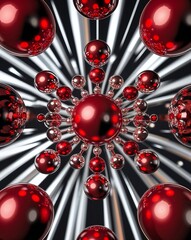 Poster - Scarlet red polished metallic spheres in radiant circular symmetry abstract background