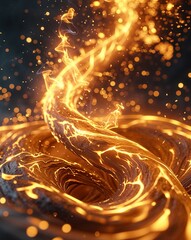 Poster - Warm yellow with swirling fire currents and soft radiant embers abstract flame ember sparks concept background