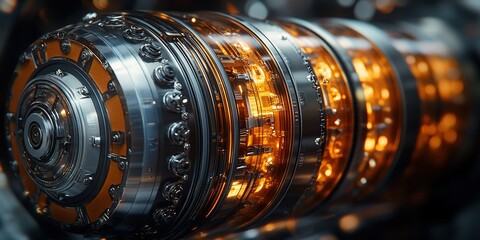 Poster - Detailed view of a complex engine component showcasing intricate design and glowing elements