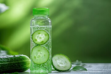 Wall Mural - Refreshing Cucumber Water In A Bottle