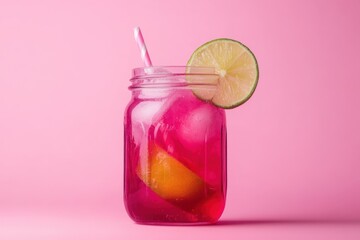 Wall Mural - Refreshing Pink Citrus Drink in Mason Jar