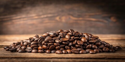 Sticker - Aromatic Roasted Coffee Beans Piled High on Rustic Wooden Surface