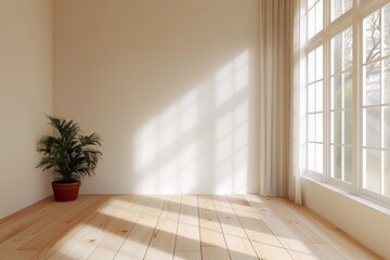 Wall Mural - Simple style room in white and brown wood with light from the window