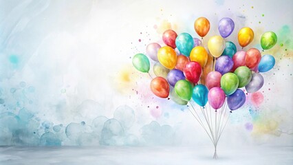 Poster - A Watercolor Painting of a Bountiful Bunch of Colorful Balloons Floating Against a Soft, Textured Background