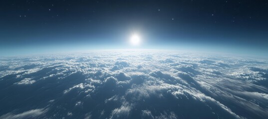 Wall Mural - space planet earth horizon orbit with sunrise. generative ai technology.