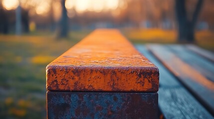 Wall Mural - Rustic park bench bathed in warm sunset light. AI Generated