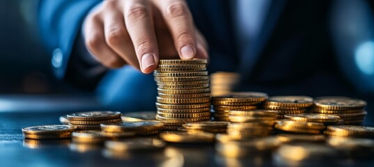 Aufkleber - Businessman offer gold coins. Generative AI technology.