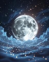 Poster - Bright white with intense moonlight and glowing cosmic dust abstract background