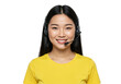 © stock.metket.com - Smiling female call center agent wearing a headset and a yellow shirt isolated on white background