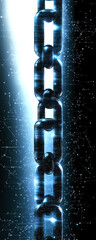 Aufkleber - A visually striking depiction of a digital chain composed of glowing binary code, symbolizing connectivity and security in the digital realm against a dark, abstract background.