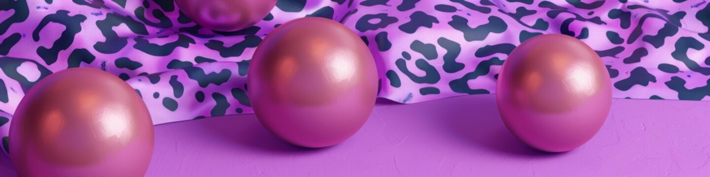 pink balloons on a purple leopard print background with a silver tint.