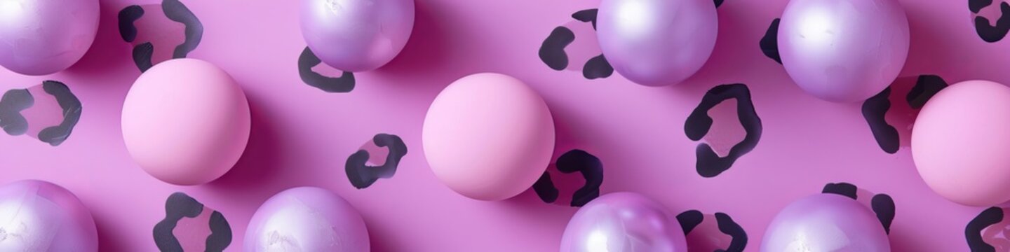 pink balloons on a purple leopard print background with a silver tint.