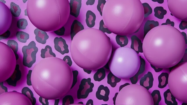 pink balloons on a purple leopard print background with a silver tint.
