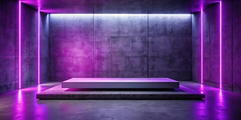 Fototapete - Elevated Platform in a Modern Concrete Room with Neon Lighting