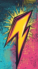 Poster - Bold lightning bolt graphic with bright yellow and pink hues, set against a contrasting turquoise backdrop, creating an energetic and eye-catching visual