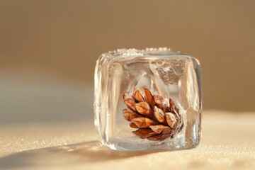 Wall Mural - Frozen Pine Cone Inside A Clear Ice Cube