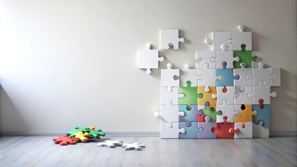 Poster - A Partially Completed Colorful Jigsaw Puzzle on a Wall in a Room